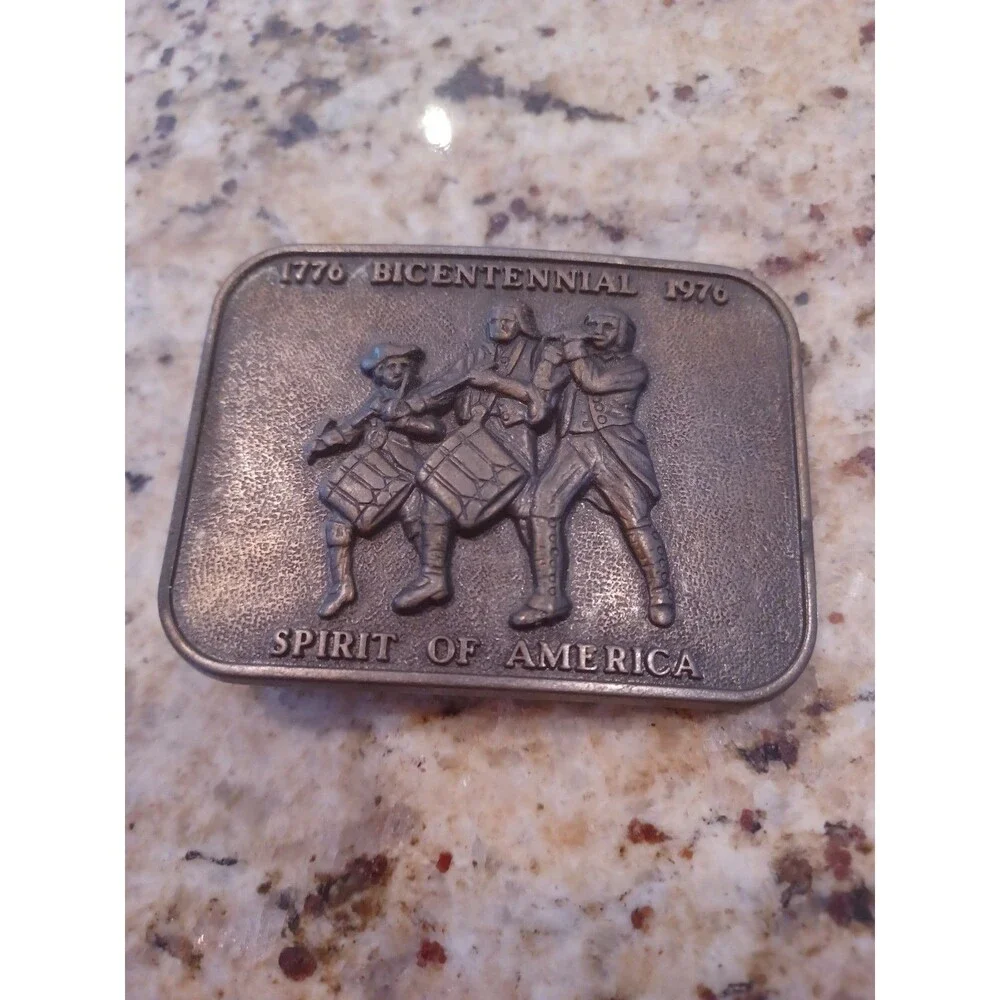 Vintage 1776 1976 Bicentennial Spirit of America Brass Belt Buckle USA